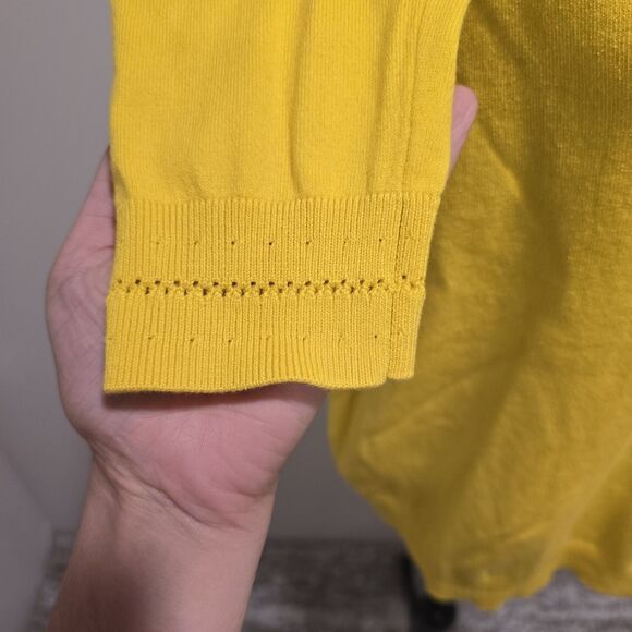 Boden V Neck Sweater Cotton Blend Large Womens Lightweight Yellow Spring Preppy - Picture 3 of 10